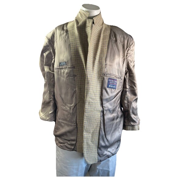 Roundtree & Yorke Men 42R Blazer Houndstooth Sports Coat Wool Linen & Silk Blend - Picture 7 of 13